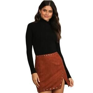 Fall‎ For It Brown Suede Studded Mini Skirt
